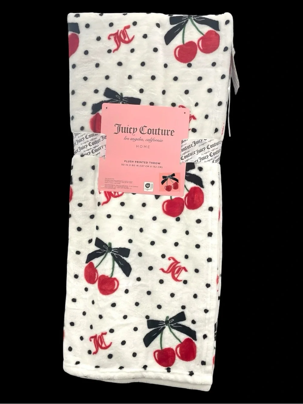Juicy Couture Halloween Plush Throw Cherries Dots White Red Cherries 50x60 NEW